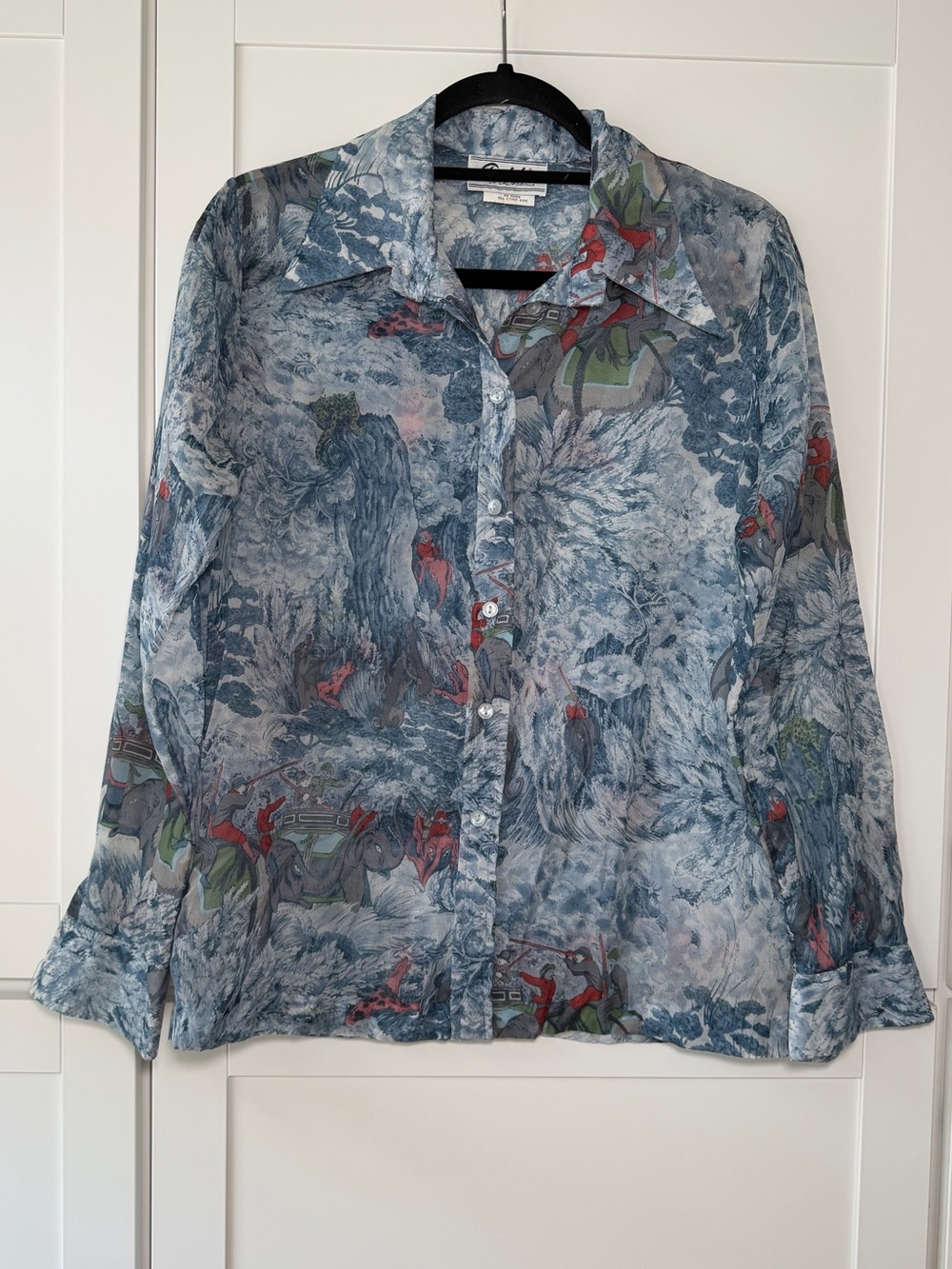 Teddi of California Vintage 80’s Sheer Graphic Button Up Shirt Retro Lightweight